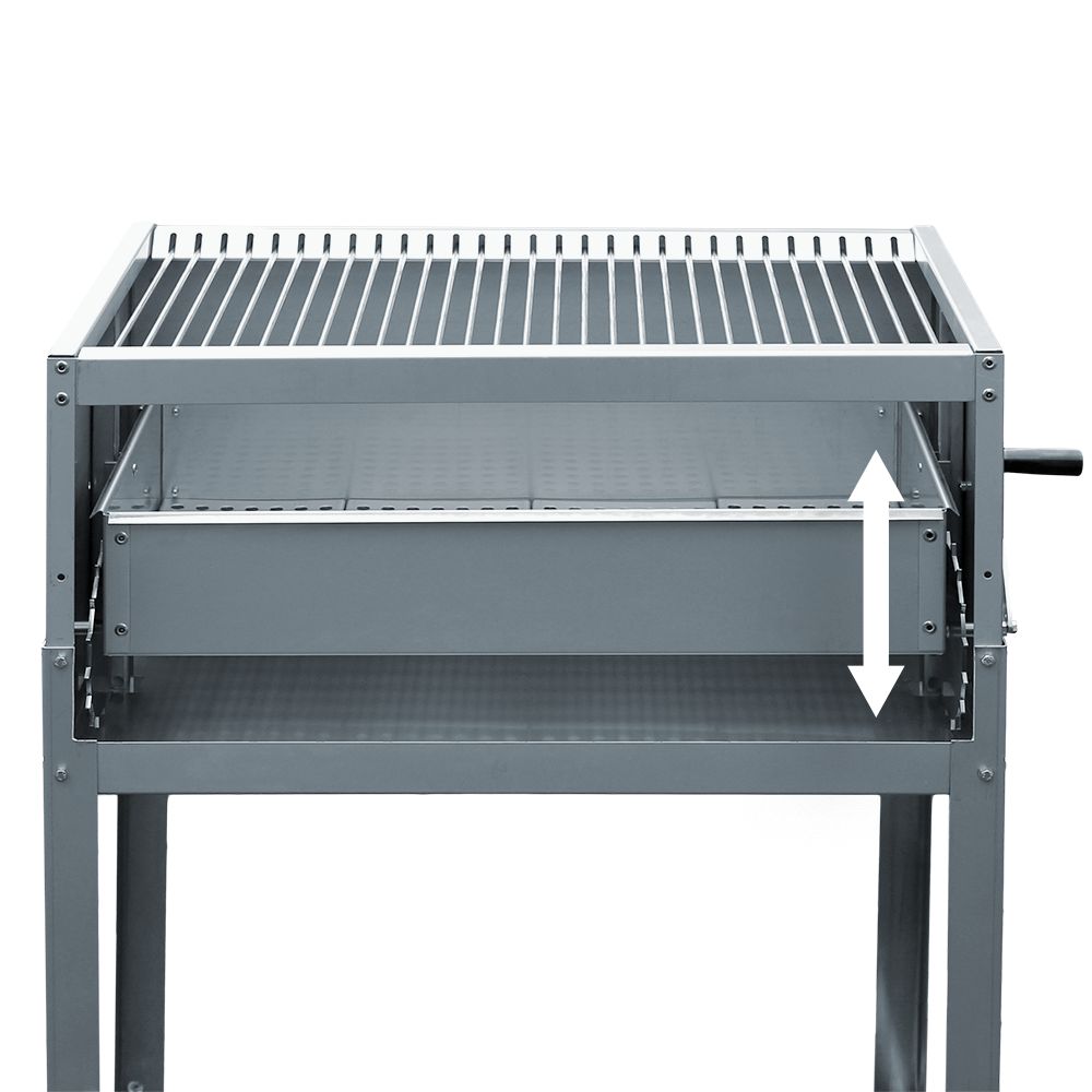 Edelstahlrill "Firebox" Kohlenkasten Höhenverstellung