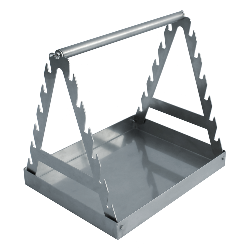 Spießträger aus Edelstahl für Grillspieße aufgestellt
