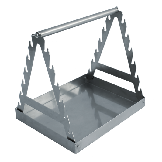 Spießträger aus Edelstahl für Grillspieße aufgestellt